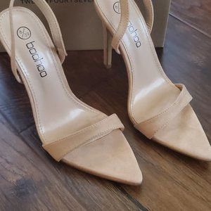 Nude Open Pointed Toe Slingback Heels